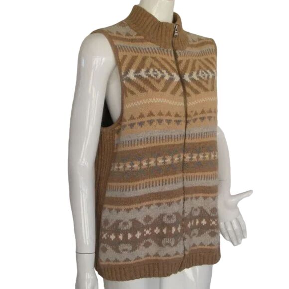 LAUREN RALPH LAUREN Sweater Vest, 1X, Patterned Front, Ribbed Back, Zipper - Picture 2 of 10